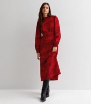 New Look Red Abstract Print High Neck Long Sleeve Midi Dress